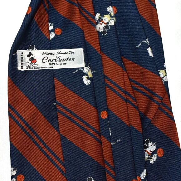 Vintage Cervantes 1970's Mickey Mouse Soccer Red/Navy Blue Tie - Picture 3 of 3